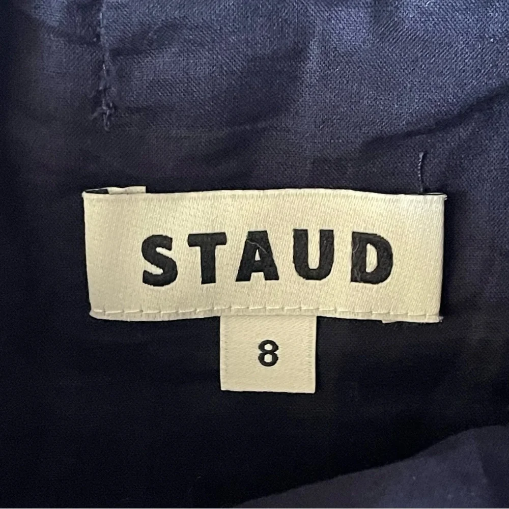 ✨NEW✨ STAUD Wells Midi Dress Navy Blue Classic Stretch Cotton Poplin Fit & Flare - Picture 6 of 9